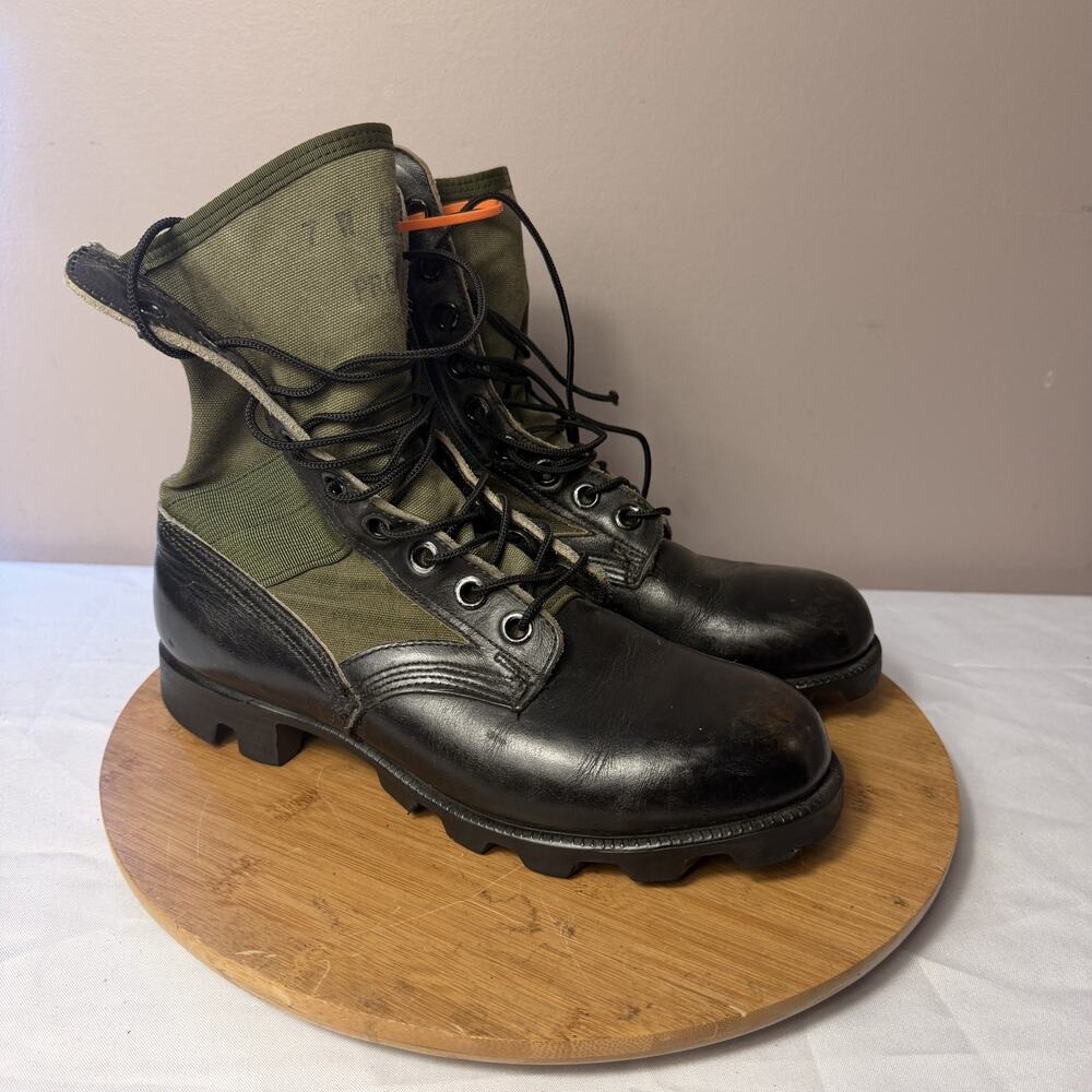 Vietnam War Original US Military Jungle Boots Green Canvas Black Leather Size 7W